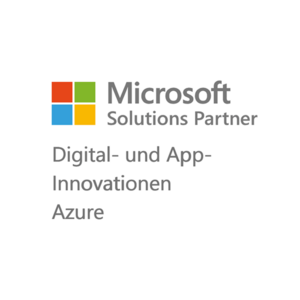 Logo ‚Microsoft Solutions Partner‘ mit dem Zusatz ‚Digital- und App-Innovationen – Azure