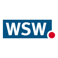 Logo von WSW in weißer Schrift auf blauem Hintergrund und mit einem roten Kreis in der rechten unteren Ecke